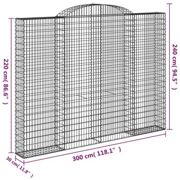 vidaXL Συρματοκιβώτια Τοξωτά 3 τεμ. 300x30x220/240 εκ. Γαλβαν. Ατσάλι