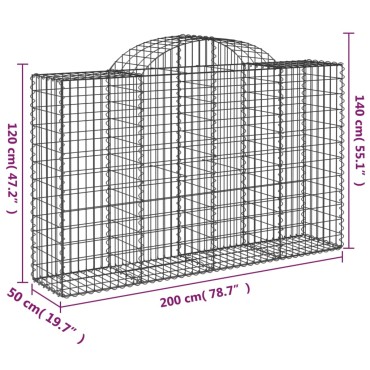 vidaXL Συρματοκιβώτια Τοξωτά 50 τεμ. 200x50x120/140 εκ. Γαλβαν. Ατσάλι