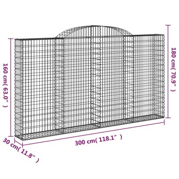 vidaXL Συρματοκιβώτια Τοξωτά 4 τεμ. 300x30x160/180 εκ. Γαλβαν. Ατσάλι