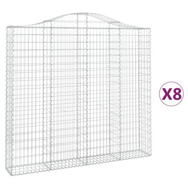 vidaXL Συρματοκιβώτια Τοξωτά 8 τεμ. 200x30x180/200 εκ. Γαλβαν. Ατσάλι