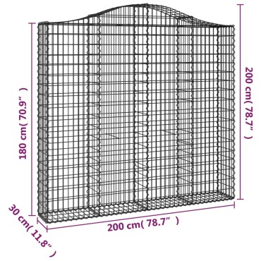 vidaXL Συρματοκιβώτια Τοξωτά 8 τεμ. 200x30x180/200 εκ. Γαλβαν. Ατσάλι