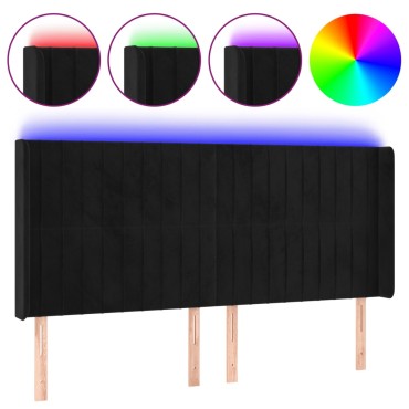 vidaXL Κεφαλάρι Κρεβατιού LED Μαύρο 163x16x118/128cm Βελούδινο 1 τεμ.