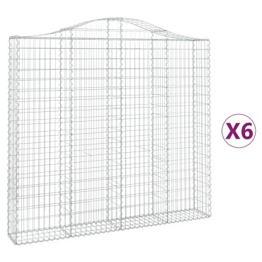 vidaXL Συρματοκιβώτια Τοξωτά 6 τεμ. 200x30x180/200 εκ. Γαλβαν. Ατσάλι