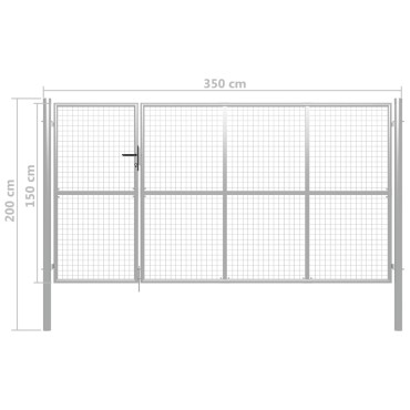 vidaXL Πόρτα Περίφραξης Κήπου Ασημί 350 x 150 εκ. Ατσάλινη
