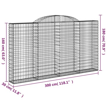 vidaXL Συρματοκιβώτια Τοξωτά 3 τεμ. 300x30x160/180 εκ. Γαλβαν. Ατσάλι