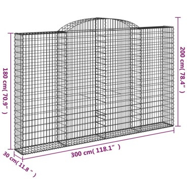 vidaXL Συρματοκιβώτια Τοξωτά 4 τεμ. 300x30x180/200 εκ. Γαλβαν. Ατσάλι