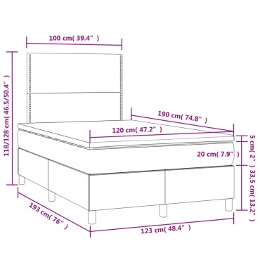 vidaXL Κρεβάτι Boxspring με Στρώμα & LED Ροζ 120x190 εκ. Βελούδινο