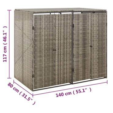 vidaXL Πλαίσιο για Κάδο Απορρ. με Ρόδες Γκρι 140x80x117 εκ Συνθ. Ρατάν
