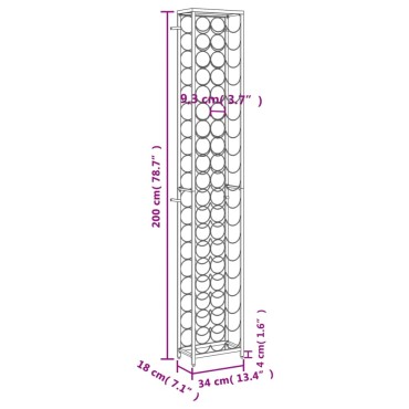 vidaXL Ραφιέρα Κρασιών 57 Μπουκ. Μαύρη 34x18x200cm Σφυρήλατο Σίδερο 1 τεμ.