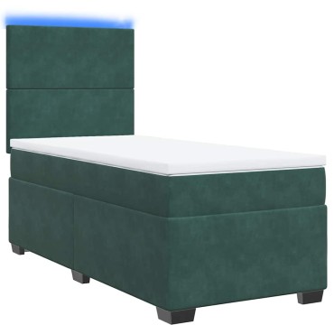 vidaXL Κρεβάτι Boxspring με Στρώμα Σκούρο Πράσινο 80x200 εκ. Βελούδινο