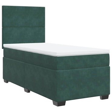 vidaXL Κρεβάτι Boxspring με Στρώμα Σκούρο Πράσινο 80x200 εκ. Βελούδινο