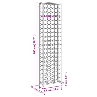 vidaXL Ραφιέρα Κρασιών 95 Μπουκ. Μαύρη 54x18x200cm Σφυρήλατο Σίδερο 1 τεμ.