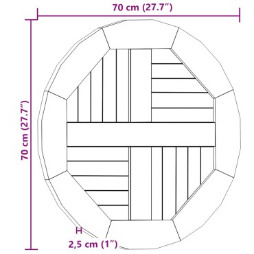 vidaXL Επιφάνεια Τραπεζιού Στρογγυλή Μασίφ Ξύλο Teak