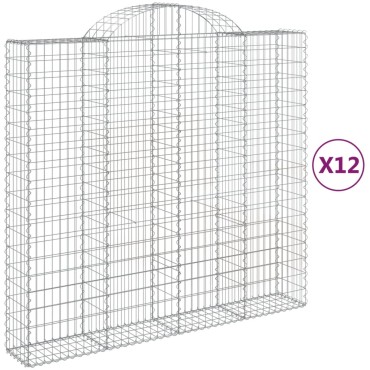 vidaXL Συρματοκιβώτια Τοξωτά 12 τεμ. 200x50x180/200 εκ. Γαλβαν. Ατσάλι