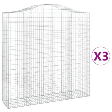 vidaXL Συρματοκιβώτια Τοξωτά 3 τεμ. 200x50x200/220 εκ. Γαλβαν. Ατσάλι