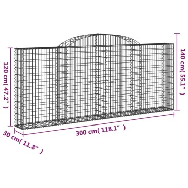 vidaXL Συρματοκιβώτια Τοξωτά 20 τεμ. 300x30x120/140 εκ. Γαλβαν. Ατσάλι
