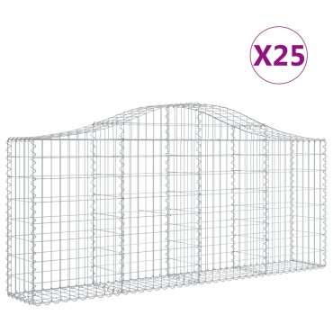 vidaXL Συρματοκιβώτια Τοξωτά 25 τεμ. 200x30x80/100 εκ. Γαλβαν. Ατσάλι