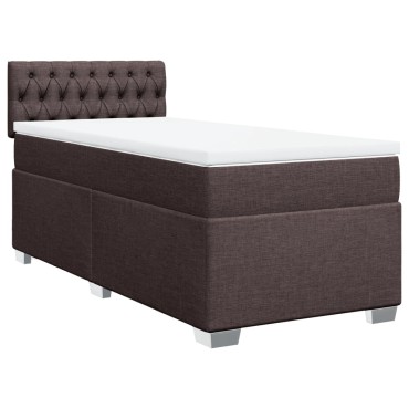 vidaXL Κρεβάτι Boxspring με Στρώμα Σκούρο Καφέ 90x190 εκ. Υφασμάτινο