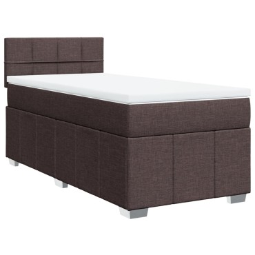 vidaXL Κρεβάτι Boxspring με Στρώμα Σκούρο Καφέ 90x190 εκ. Υφασμάτινο