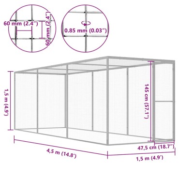 vidaXL Κλουβί Γάτας 4 x 1,5 x 1,5 μ. από Γαλβανισμένο Χάλυβα