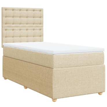 vidaXL Κρεβάτι Boxspring με Στρώμα Κρεμ 90x190 εκ.Υφασμάτινο
