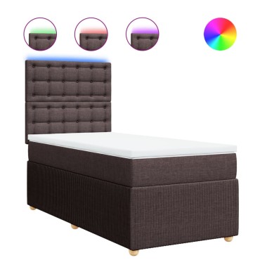 vidaXL Κρεβάτι Boxspring με Στρώμα Σκούρο Καφέ 90x190 εκ. Υφασμάτινο