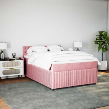 vidaXL Κρεβάτι Boxspring με Στρώμα Ροζ 160x200cm Βελούδινο 1 τεμ. - Διπλό