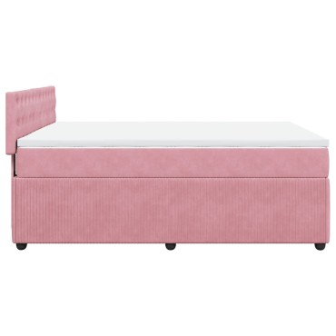 vidaXL Κρεβάτι Boxspring με Στρώμα Ροζ 160x200cm Βελούδινο 1 τεμ. - Διπλό
