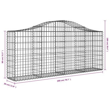 vidaXL Συρματοκιβώτια Τοξωτά 30 τεμ. 200x30x80/100 εκ. Γαλβαν. Ατσάλι
