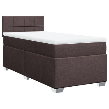 vidaXL Κρεβάτι Boxspring με Στρώμα Σκούρο Καφέ 90x190 εκ. Υφασμάτινο