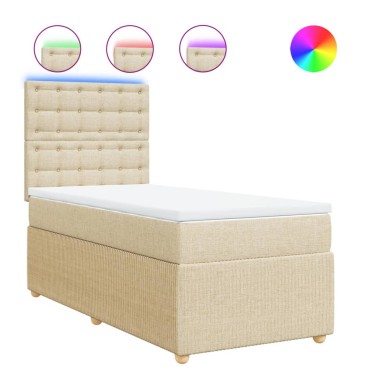 vidaXL Κρεβάτι Boxspring με Στρώμα Κρεμ 90x190 εκ.Υφασμάτινο