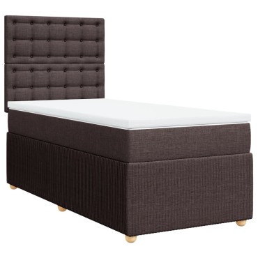 vidaXL Κρεβάτι Boxspring με Στρώμα Σκούρο Καφέ 90x190 εκ. Υφασμάτινο