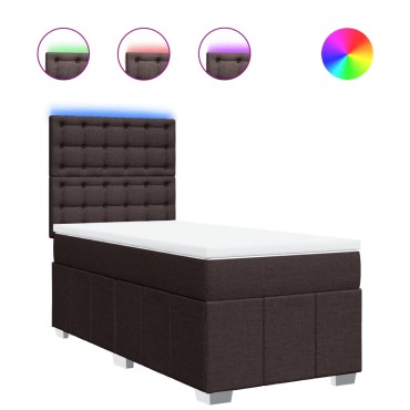 vidaXL Κρεβάτι Boxspring με Στρώμα Σκούρο Καφέ 90x190 εκ. Υφασμάτινο