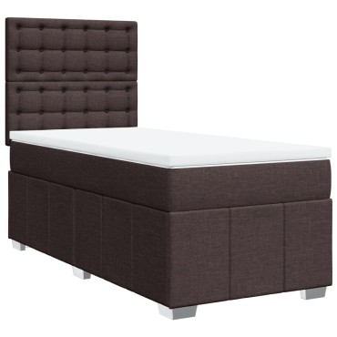 vidaXL Κρεβάτι Boxspring με Στρώμα Σκούρο Καφέ 90x190 εκ. Υφασμάτινο