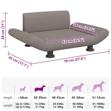 vidaXL Κρεβάτι Σκύλου Taupe 70x45x28 εκ. Υφασμάτινο