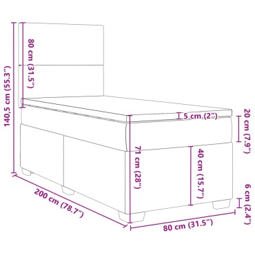 vidaXL Κρεβάτι Boxspring με Στρώμα Σκούρο Γκρι 80x200 εκ. Υφασμάτινο
