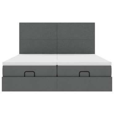 vidaXL Οθωμανικό κρεβάτι με στρώματα&LEDs Σκούρο γκρι 160x200cm ύφασμα