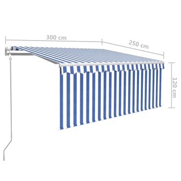 vidaXL Τέντα Συρόμενη Χειροκίνητη με Σκίαστρο & LED Μπλε/Λευκό 3x2,5 μ