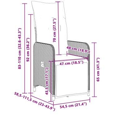 vidaXL Πολυθρόνα Κήπου Ανακλινόμενη Μπεζ Συνθετικό Ρατάν + Μαξιλάρια 54,5x58,5x92cm 1 τεμ.