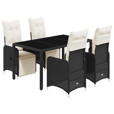 vidaXL Σετ Επίπλων Bistro Κήπου 5 τεμ. Μαύρο Συνθετ. Ρατάν με Μαξιλάρια 54,5x58,5x92cm