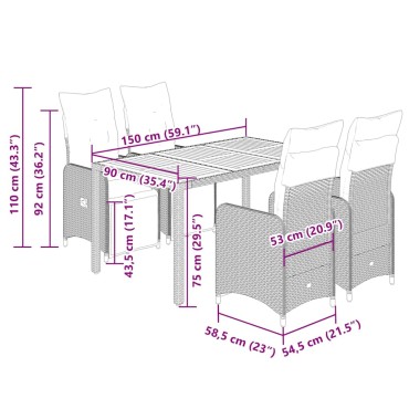 vidaXL Σετ Επίπλων Bistro Κήπου 5 τεμ. Μαύρο Συνθετ. Ρατάν με Μαξιλάρια 54,5x58,5x92cm