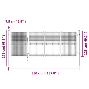 vidaXL Πόρτα Περίφραξης με Πλέγμα Ασημί 350 x 175 εκ. Γαλβαν. Χάλυβας