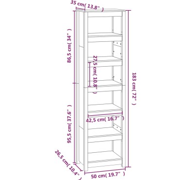 vidaXL Βιβλιοθήκη 50x35x183cm από Μασίφ Ξύλο Πεύκου 1 τεμ.