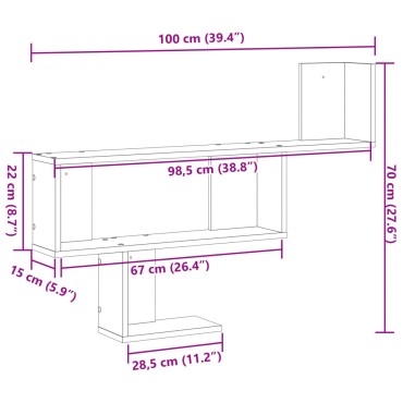 vidaXL Ραφιέρα Τοίχου Γκρι Sonoma 100x15x70cm Επεξεργασμένο Ξύλο 1 τεμ.