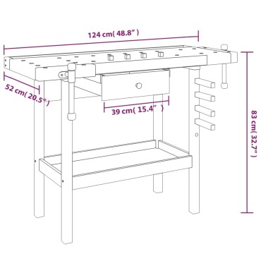 vidaXL Πάγκος Εργ. Συρτάρι/ Μέγγενες 124x52x83 εκ. Μασίφ Ξύλο Ακακίας