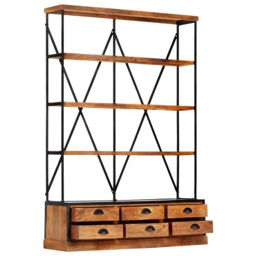 vidaXL Βιβλιοθήκη με 4 Επίπεδα/6 Συρτάρια 122x36x181cm Ξύλο Μάνγκο 1 τεμ.