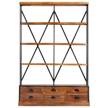 vidaXL Βιβλιοθήκη με 4 Επίπεδα/6 Συρτάρια 122x36x181cm Ξύλο Μάνγκο 1 τεμ.