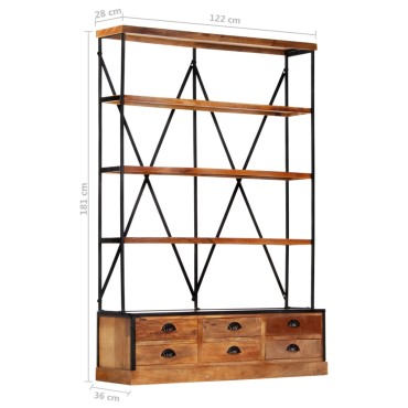 vidaXL Βιβλιοθήκη με 4 Επίπεδα/6 Συρτάρια 122x36x181cm Ξύλο Μάνγκο 1 τεμ.