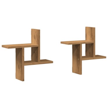 vidaXL Ραφιέρες Τοίχου 2 τεμ. Αρτισιανή Δρυς 38x12x38cm Επεξ. Ξύλο