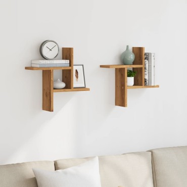 vidaXL Ραφιέρες Τοίχου 2 τεμ. Αρτισιανή Δρυς 38x12x38cm Επεξ. Ξύλο